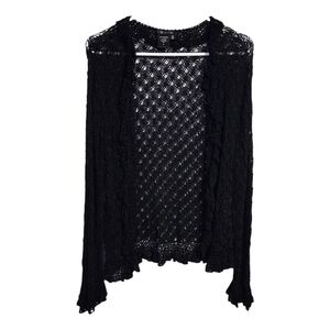 SISTERS x VINTAGE crochet seashell‎ stitch open knit cardigan in black size L